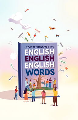 An illustration representing the concept of a comprehensive English vocabulary book containing 15,000 words, depicted as a large, colorful and inviting book cover
