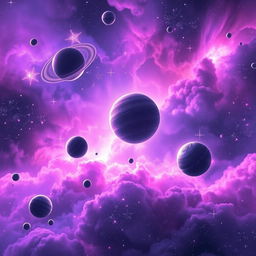 A stunning cosmic scene featuring a vibrant purple, pink, and blue color palette