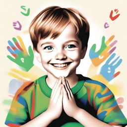 A high-quality digital art image of a 7-year-old white boy who is deaf