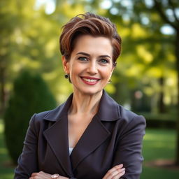A stylish, attractive Russian woman aged between 45 and 50 with a fashionable hairstyle