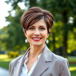 A stylish, attractive Russian woman aged between 45 and 50 with a fashionable hairstyle