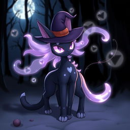 A standing Fekemon with a cat-like appearance, featuring mystical elements that suggest a witch theme