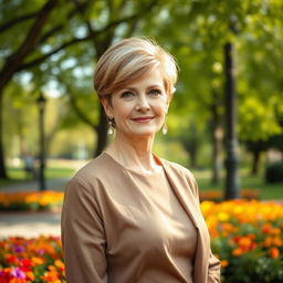 A stylish and attractive Russian woman aged between 45 and 50 with a fashionable hairstyle