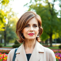 A stylish and attractive Russian woman aged between 45 and 50 with a fashionable hairstyle