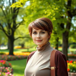 A stylish and attractive Russian woman aged between 45 and 50 with a fashionable hairstyle