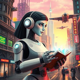 A futuristic depiction of a robot inspired by Anne Frank, showcasing a blend of historical and science fiction elements