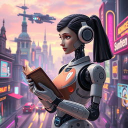 A futuristic depiction of a robot inspired by Anne Frank, showcasing a blend of historical and science fiction elements