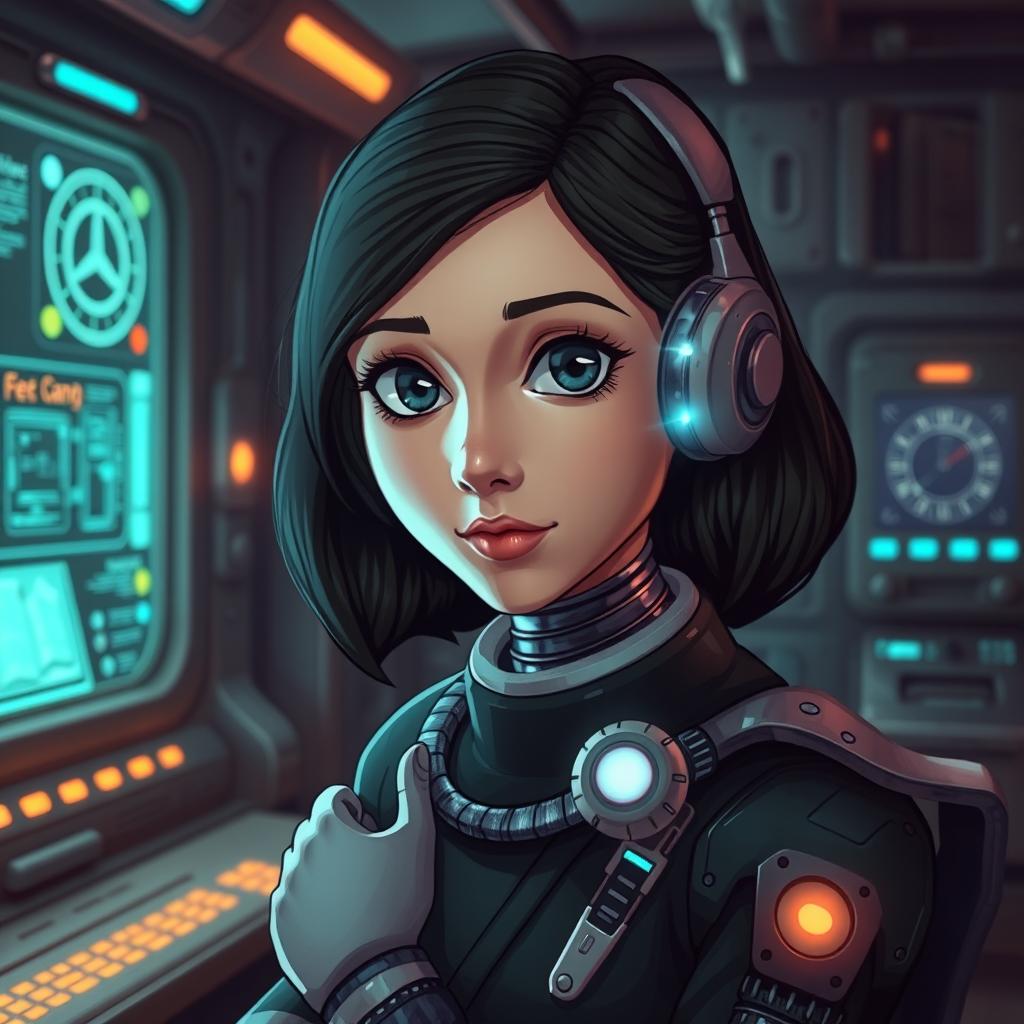 A futuristic reinterpretation of Anne Frank as a cyborg