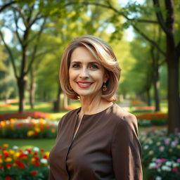 An elegant and attractive Russian woman aged 45-50 with a fashionable hairstyle