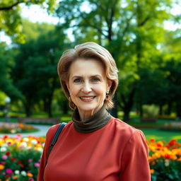 An elegant and attractive Russian woman aged 45-50 with a fashionable hairstyle