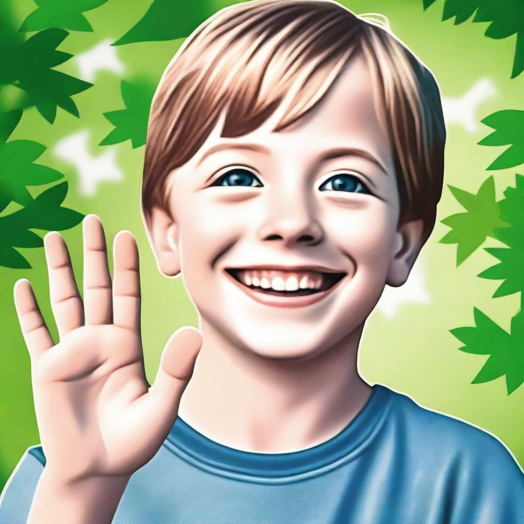 A high-quality digital art piece featuring an 8-year-old white boy who is deaf