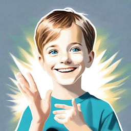 A high-quality digital art piece featuring an 8-year-old white boy who is deaf