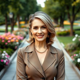 An alluring and sophisticated Russian woman aged 45-50 with a chic, fashionable hairstyle