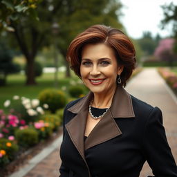 An alluring and sophisticated Russian woman aged 45-50 with a chic, fashionable hairstyle