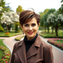 An alluring and sophisticated Russian woman aged 45-50 with a chic, fashionable hairstyle