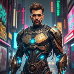 A futuristic cyborg that combines elements of George Floyd's likeness with a striking design featuring intricate circuits and elements inspired by urban culture