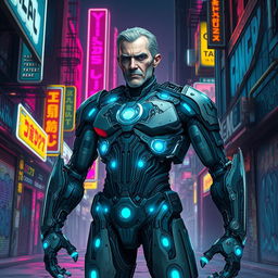 A futuristic cyborg that combines elements of George Floyd's likeness with a striking design featuring intricate circuits and elements inspired by urban culture