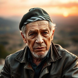 A portrait of an elderly Che Guevara, characterized by his distinct features and iconic beret