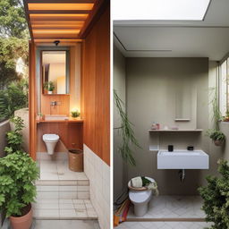 A 6x4 sq ft balcony transformed into a modern, compact and functional washroom with a smart use of space.