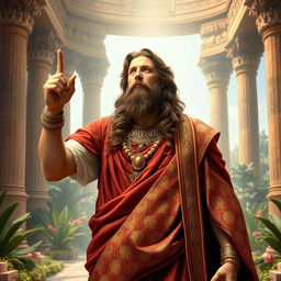 A majestic depiction of Cyrus the Great, emphasizing a powerful and regal appearance