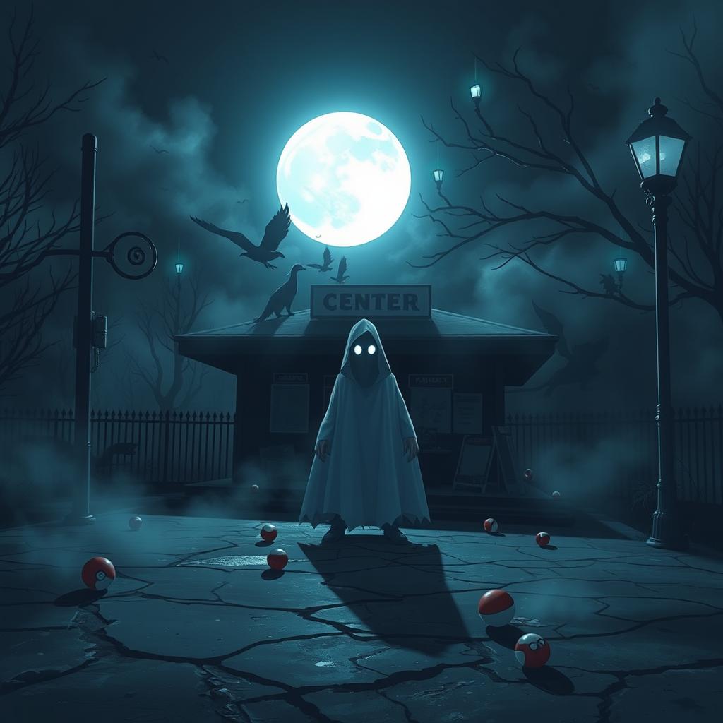 A dark and eerie Pokemon-themed scene inspired by the Steven and Mike creepypasta