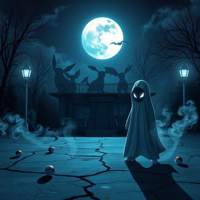A dark and eerie Pokemon-themed scene inspired by the Steven and Mike creepypasta