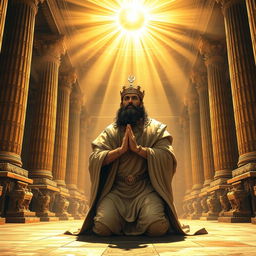 A majestic and powerful depiction of Cyrus the Great, the Persian king, in a grand ancient Persian setting
