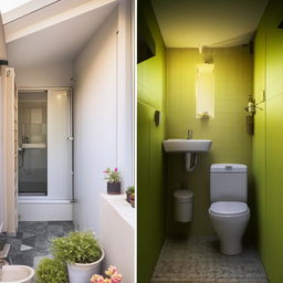 A 6x4 sq ft balcony transformed into a modern, compact and functional washroom with a smart use of space.