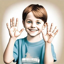 A high-quality digital art image of an 8-year-old white boy who is deaf