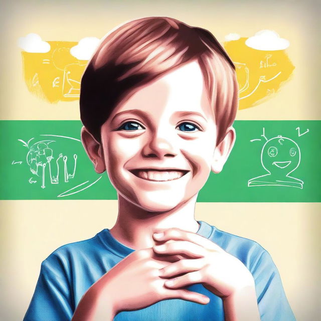 A high-quality digital art image of an 8-year-old white boy who is deaf