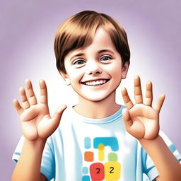 A high-quality digital art image of an 8-year-old white boy who is deaf