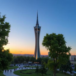 A stunning view of the Golestan Tower in Gorgan, Iran, showcasing its unique architectural design and tall silhouette
