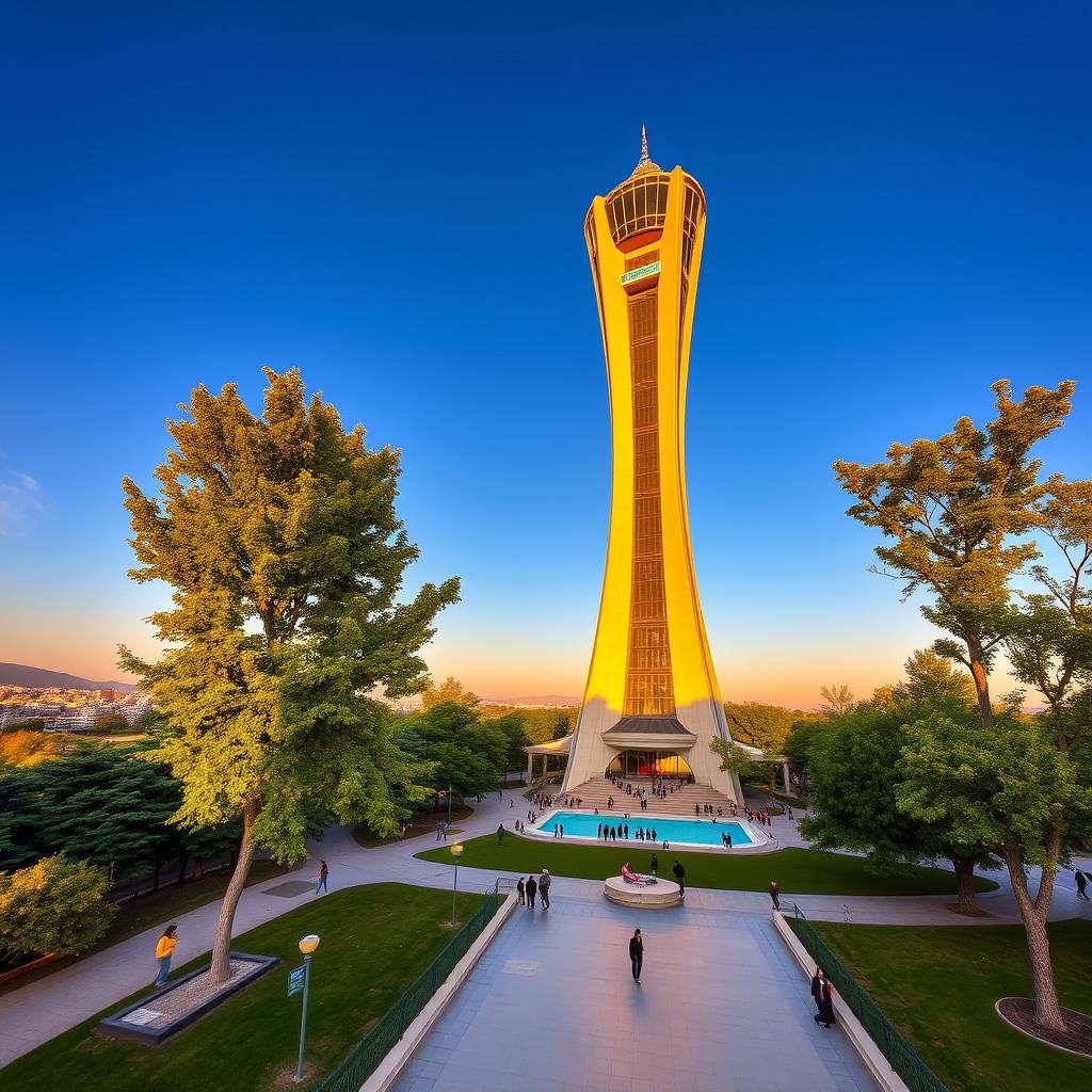 A stunning view of the Golestan Tower in Gorgan, Iran, showcasing its unique architectural design and tall silhouette