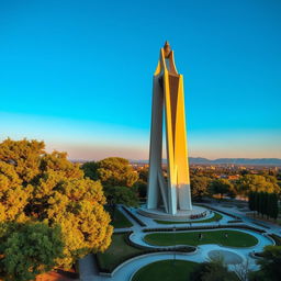 A stunning view of the Golestan Tower in Gorgan, Iran, showcasing its unique architectural design and tall silhouette