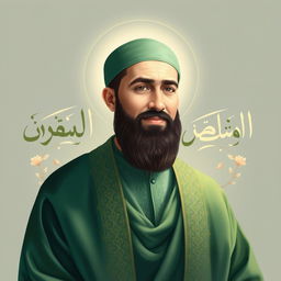 A serene portrait of Imam Hasan ibn Ali (RA), the grandson of the Prophet Muhammad (PBUH), depicted in a traditional Islamic art style