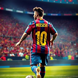 A digital portrait of Lionel Messi wearing a Barcelona football kit, with the back of the jersey prominently displaying the name 'Hosein_CF' in bold, striking typography