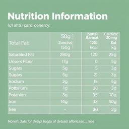 A detailed nutritional table for an energy bar presented in a clean, modern infographic style