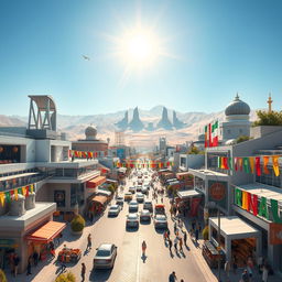 A futuristic view of Iran in 2026, showcasing modern architecture blended with traditional Persian elements