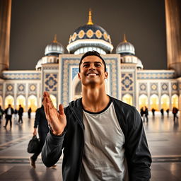 A dynamic image of Cristiano Ronaldo visiting the Shah Cheragh, the famous mosque and pilgrimage site in Iran