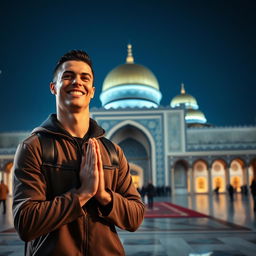 A dynamic image of Cristiano Ronaldo visiting the Shah Cheragh, the famous mosque and pilgrimage site in Iran
