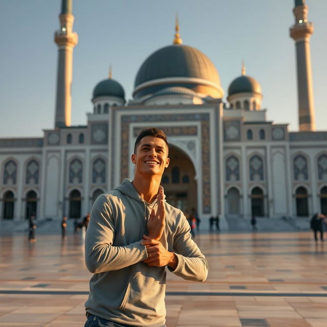 A dynamic image of Cristiano Ronaldo visiting the Shah Cheragh, the famous mosque and pilgrimage site in Iran