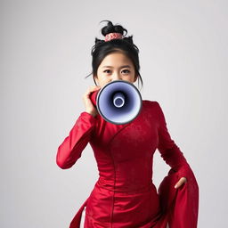 A Chinese girl wearing a sexy red maroon traditional Chinese outfit, designed to hug her curves and showcase intricate details