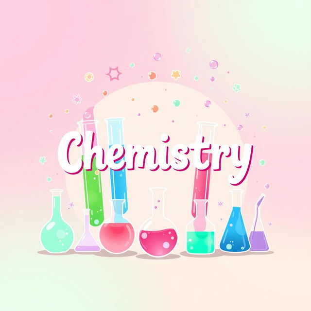 A dazzling chemistry book cover featuring an array of cute aesthetic elements