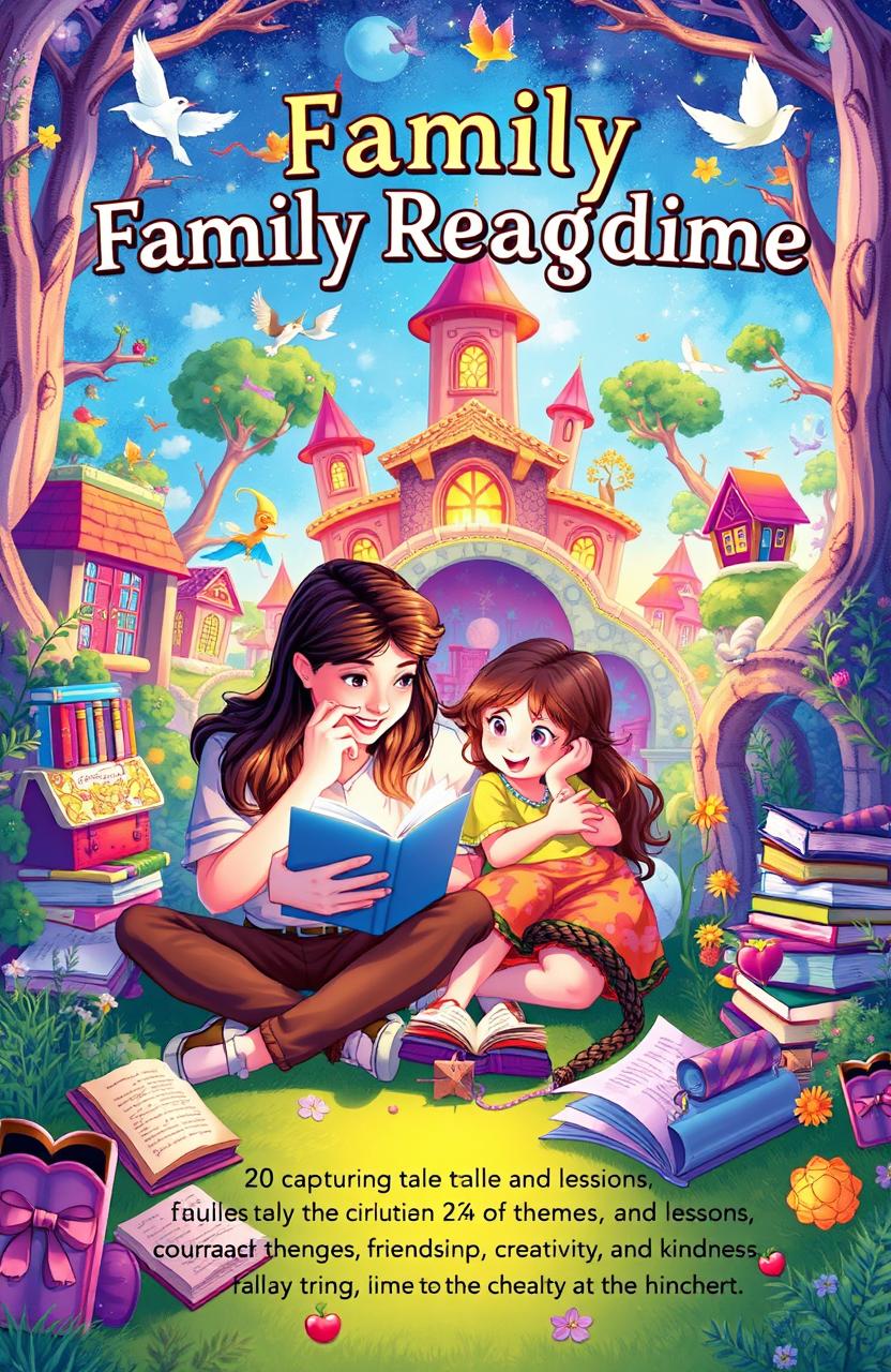 A magical world filled with enchanting stories that captivate and teach valuable lessons, showcasing a collection titled 'Family Reading Time' featuring 20 captivating tales and fables