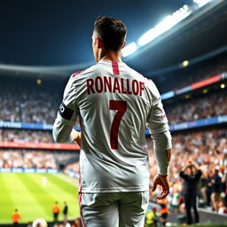 Cristiano Ronaldo wearing the famous Real Madrid jersey, exuding confidence and charisma