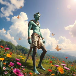 A surreal representation of a human with four legs, artistically designed to merge human anatomy with elements of fantasy