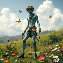 A surreal representation of a human with four legs, artistically designed to merge human anatomy with elements of fantasy