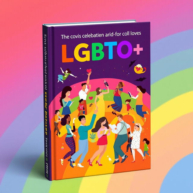 An artistic representation of a colorful book cover that celebrates LGBTQ+ themes