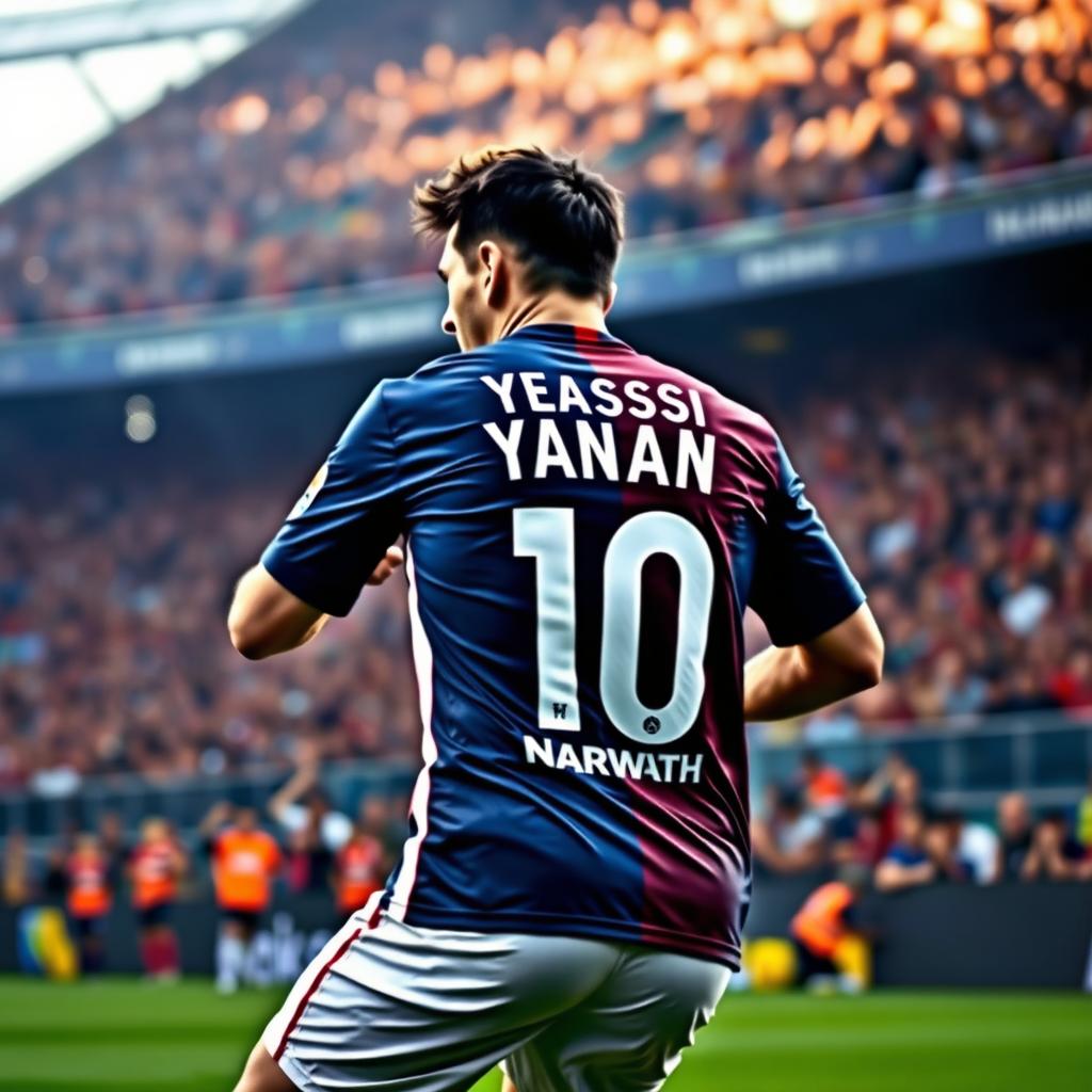 Lionel Messi in his Paris Saint-Germain (PSG) jersey, showcasing his skill and determination on the pitch