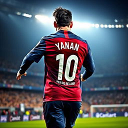 Lionel Messi in his Paris Saint-Germain (PSG) jersey, showcasing his skill and determination on the pitch